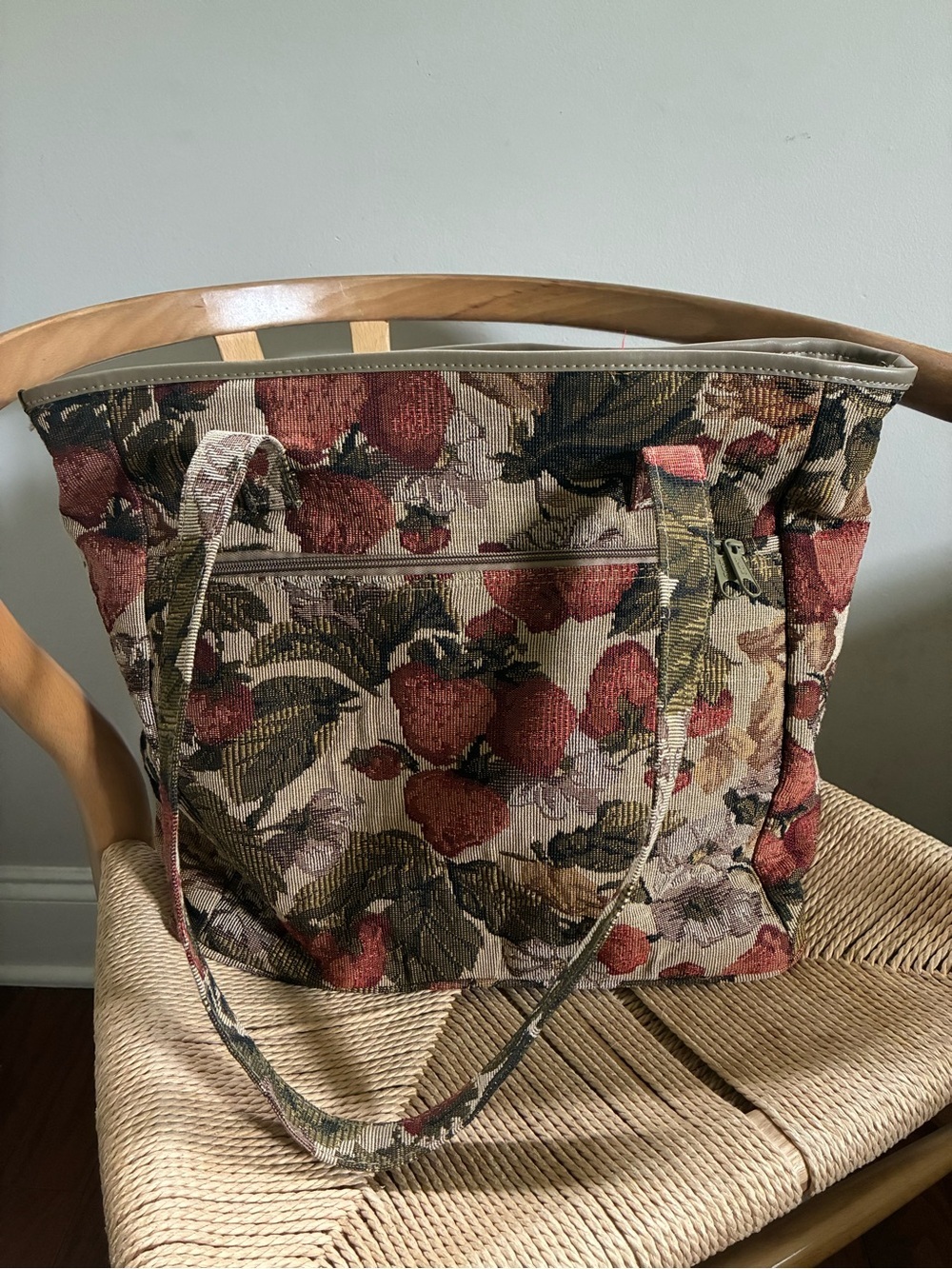 Cottagecore Tapestry Strawberry Tote Bag Garden Girl Vintage Boho Purse - Picture 11 of 13